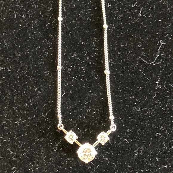 Epiphany Platinum Clad Silver & Diamonique 3 Stone V-Shape Necklace/16" Long/NEW - Picture 1 of 3